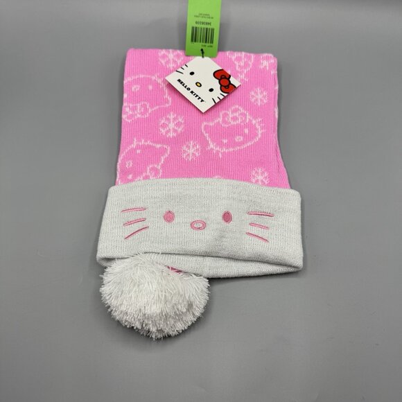 Hello Kitty Pink Face Snowflake Santa Hat NEW - Picture 2 of 3